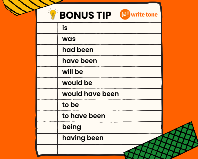 bonus tip,press Control + F or Command + F and search for these words that indicate passive voice